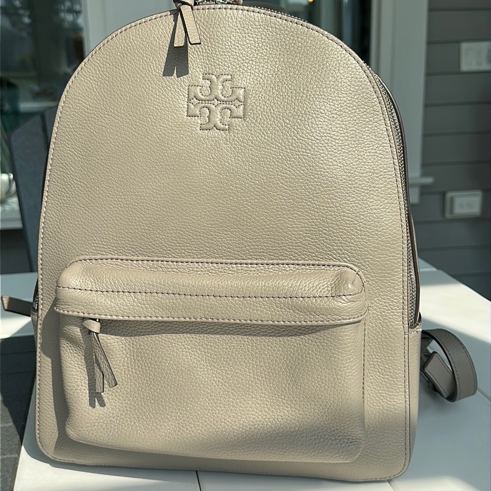Tory Burch taupe pebbled leather backpack H 14” x W 12” 5” deep, used once